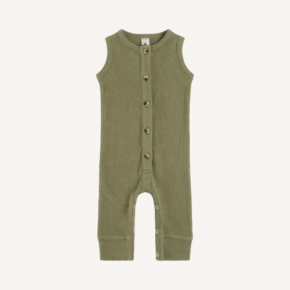 NWT 2T Kate Quinn Sleeveless Button Sport Jumpsuit Dark Olive Cotton Thermal